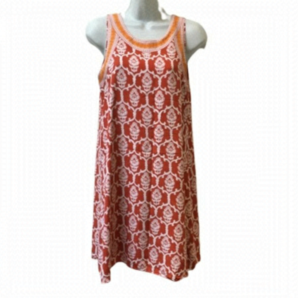 𝅺hatley Orange White Floral Print Sleeveless Dress
